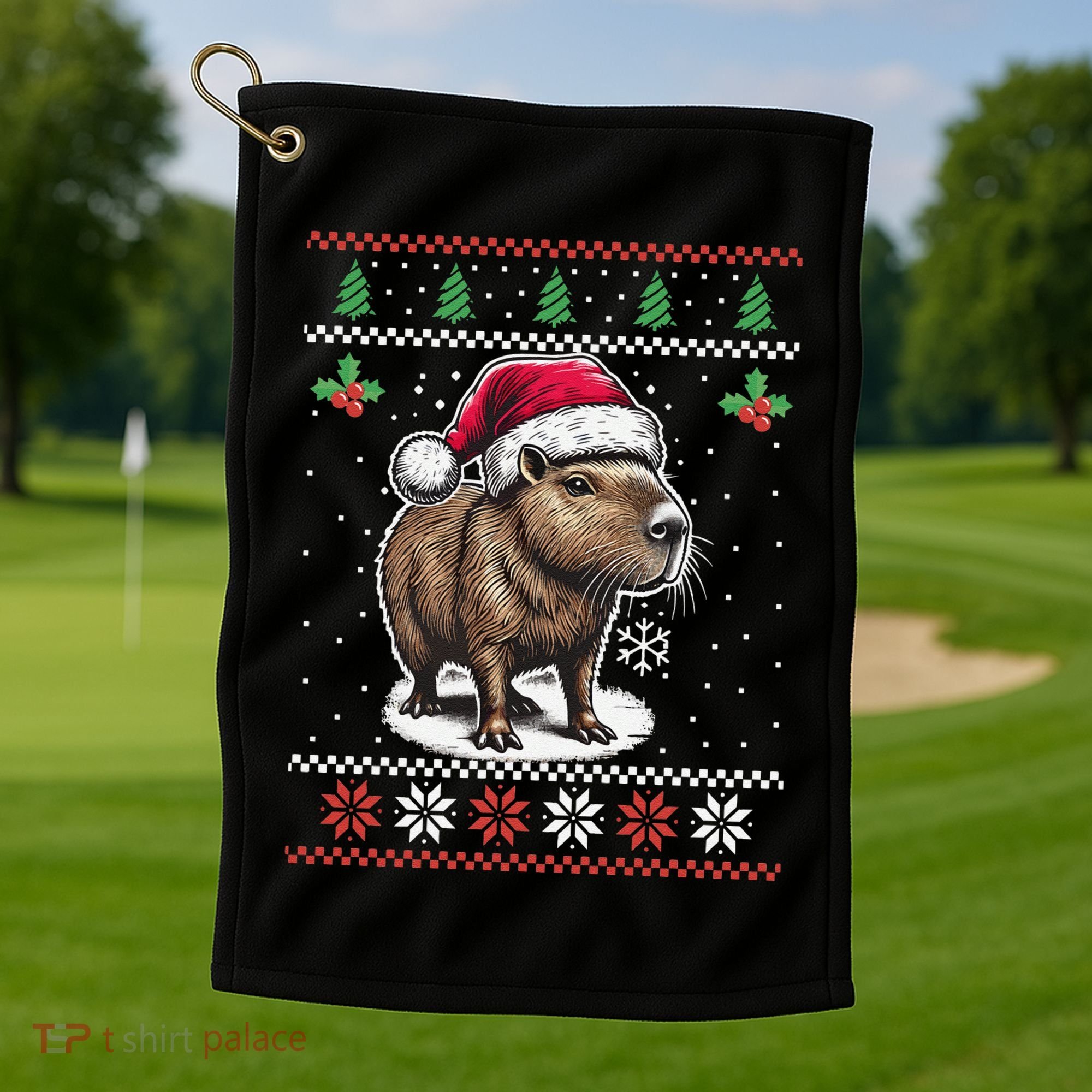 Capybara Santa Hat Ugly Christmas Sweater Xmas Golf Towel