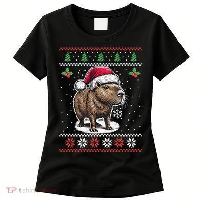 Capybara Santa Hat Ugly Christmas Sweater Xmas Women's T-Shirt