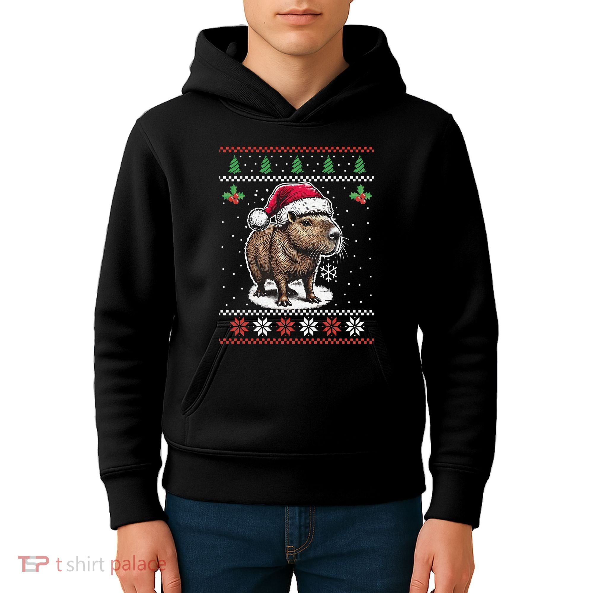 Capybara Santa Hat Ugly Christmas Sweater Xmas Kids Hoodie