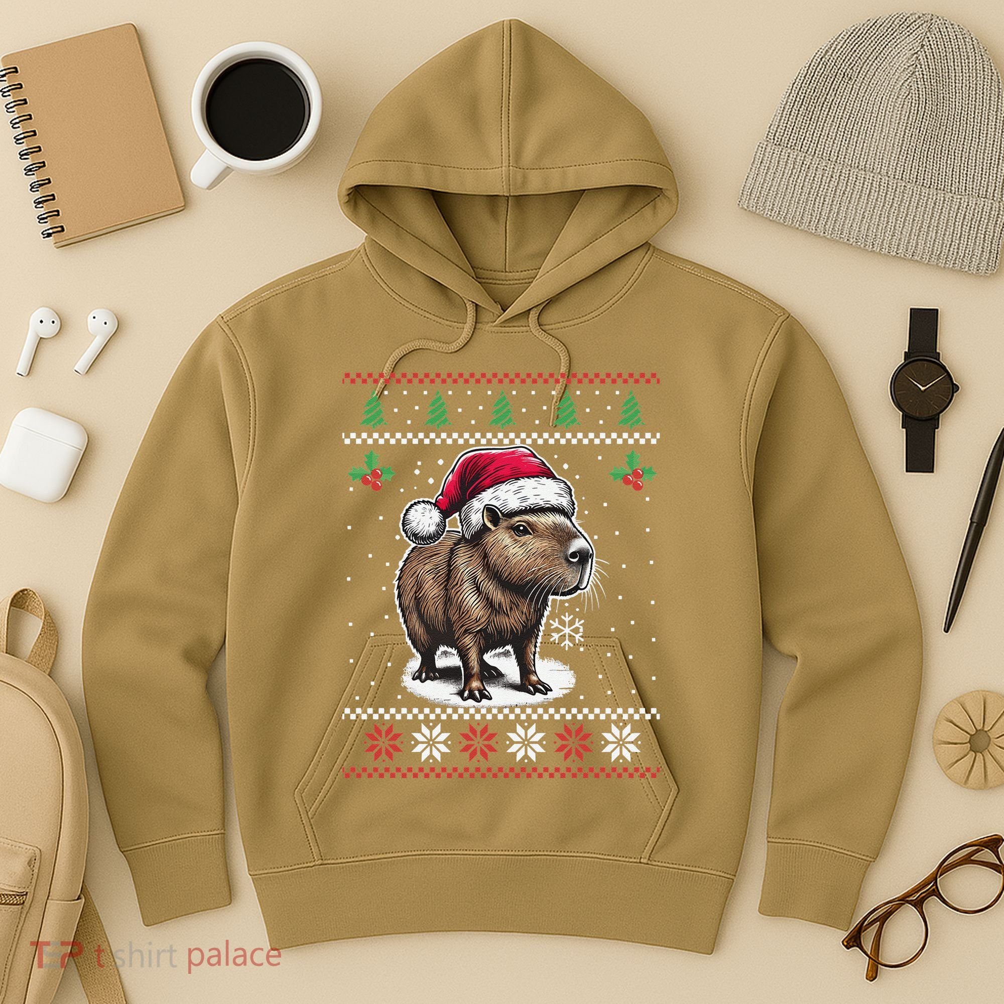 Capybara Santa Hat Ugly Christmas Sweater Xmas Hoodie