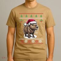 Capybara Santa Hat Ugly Christmas Sweater Xmas T-Shirt thumb 3