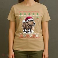 Capybara Santa Hat Ugly Christmas Sweater Xmas T-Shirt thumb 4