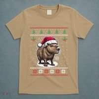 Capybara Santa Hat Ugly Christmas Sweater Xmas T-Shirt thumb 5