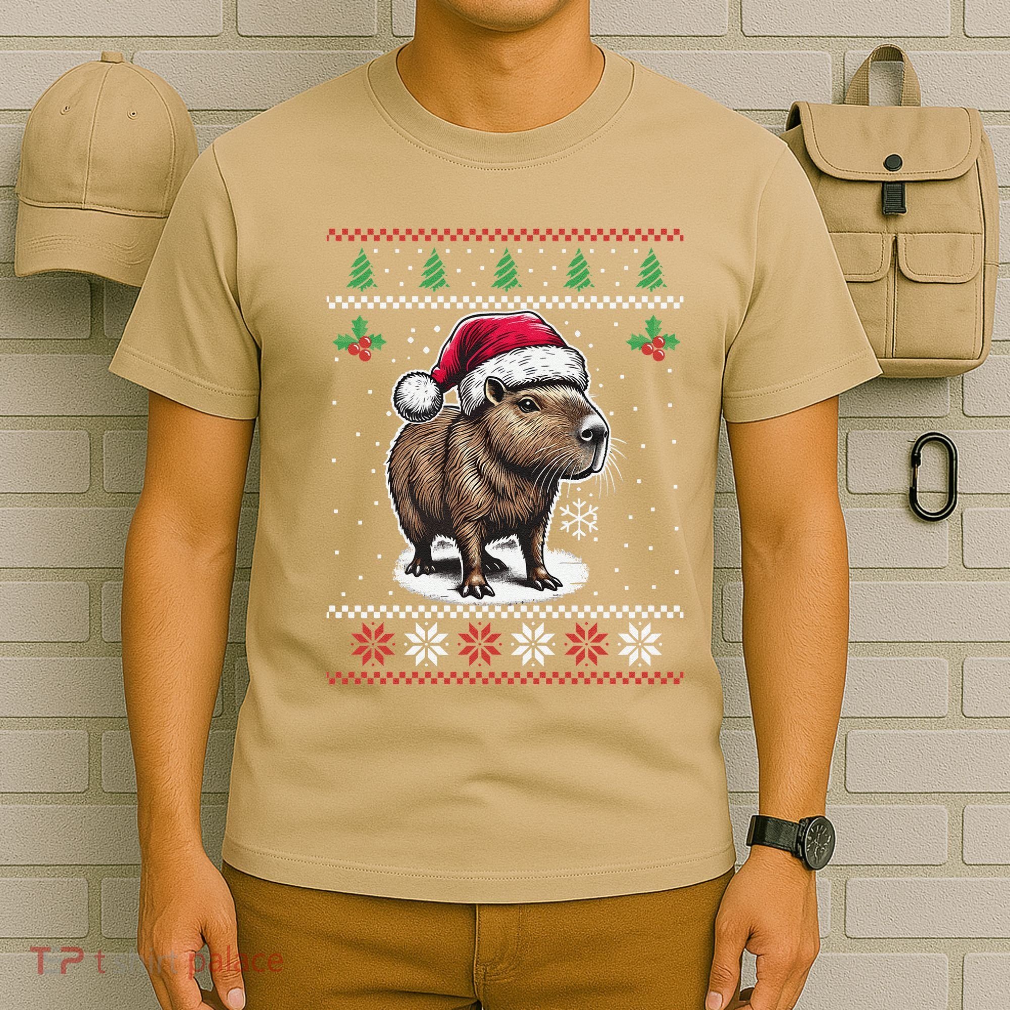 Capybara Santa Hat Ugly Christmas Sweater Xmas T-Shirt