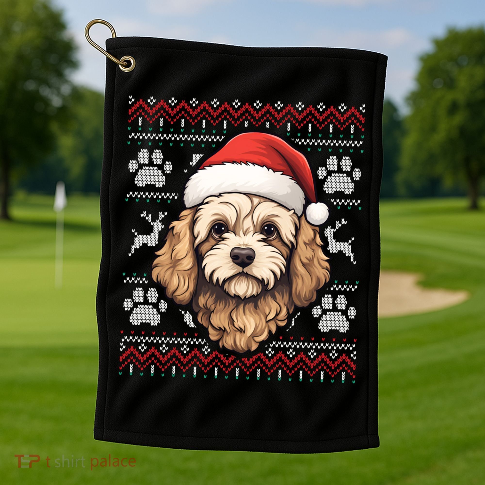 Cavapoo Santa Hat Christmas Funny Dog Mom Dad Great Gift Golf Towel