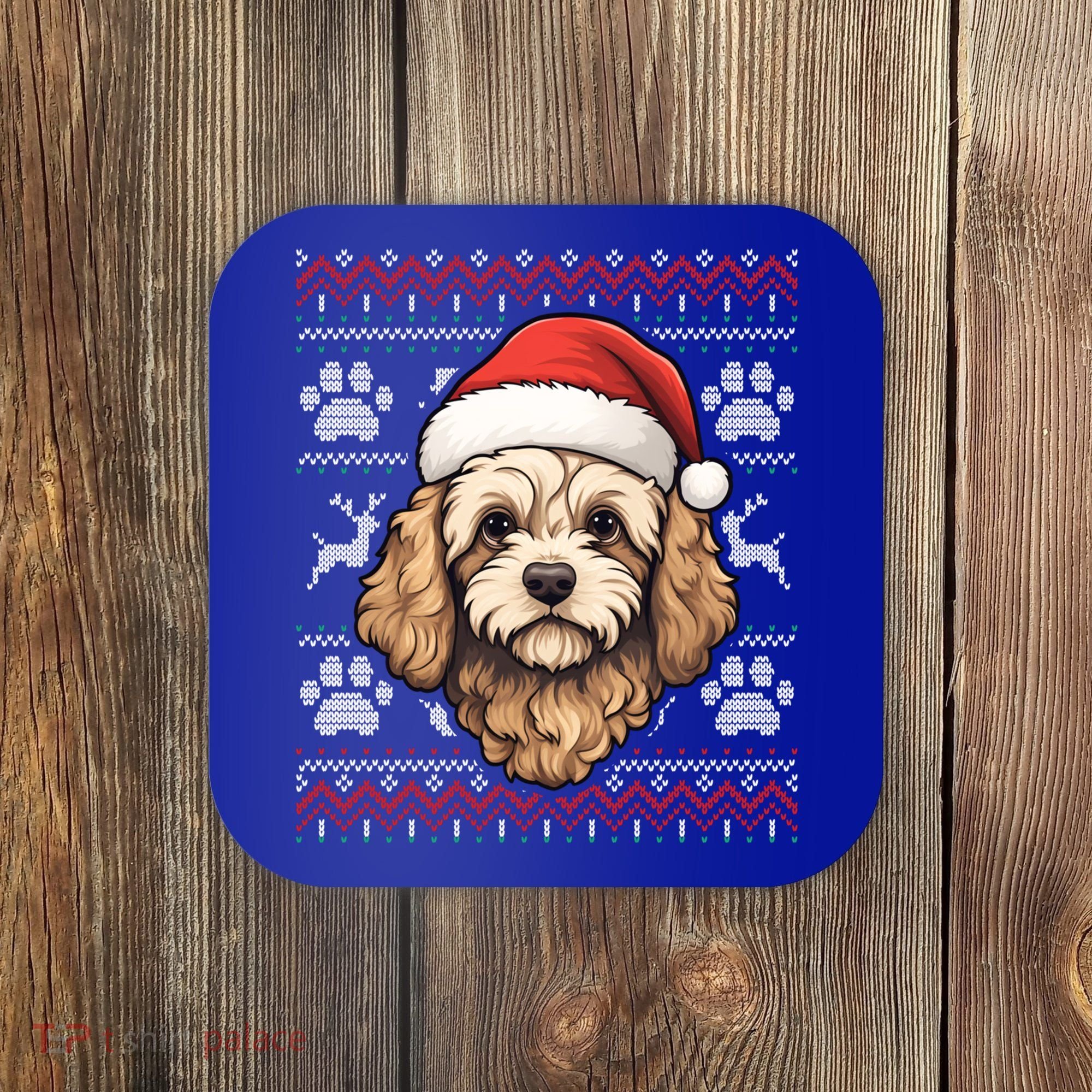 Cavapoo Santa Hat Christmas Funny Dog Mom Dad Great Gift Coaster