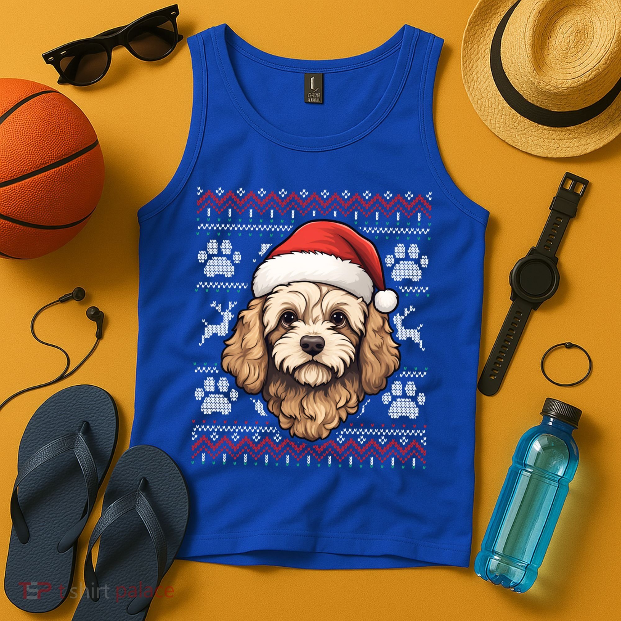 Cavapoo Santa Hat Christmas Funny Dog Mom Dad Great Gift Tank Top