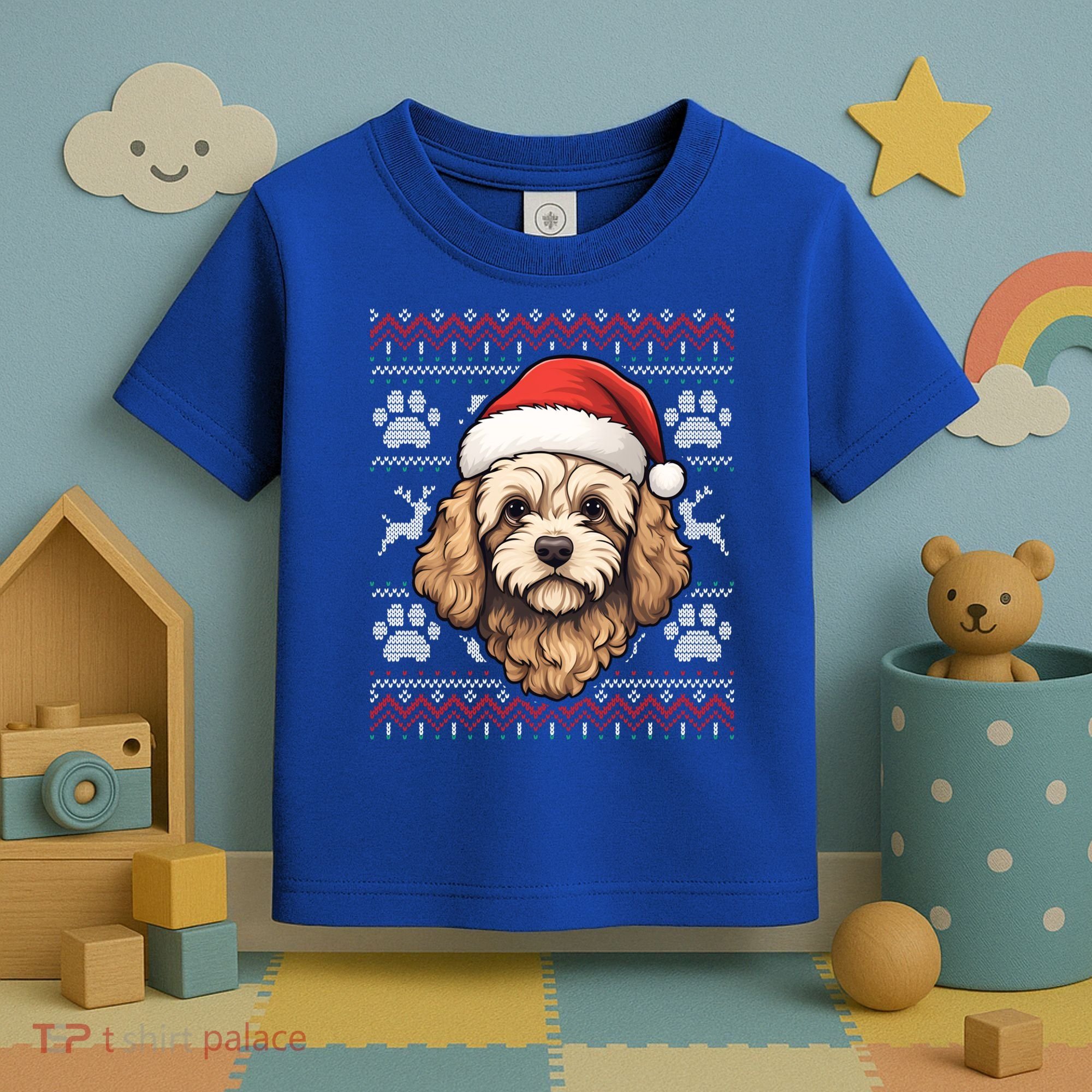 Cavapoo Santa Hat Christmas Funny Dog Mom Dad Great Gift Toddler T-Shirt