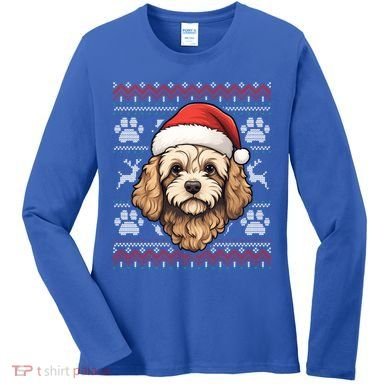 Cavapoo Santa Hat Christmas Funny Dog Mom Dad Great Gift Women's Long Sleeve Shirt