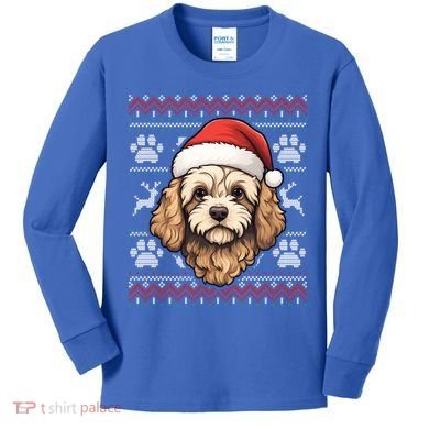 Cavapoo Santa Hat Christmas Funny Dog Mom Dad Great Gift Kids Long Sleeve Shirt