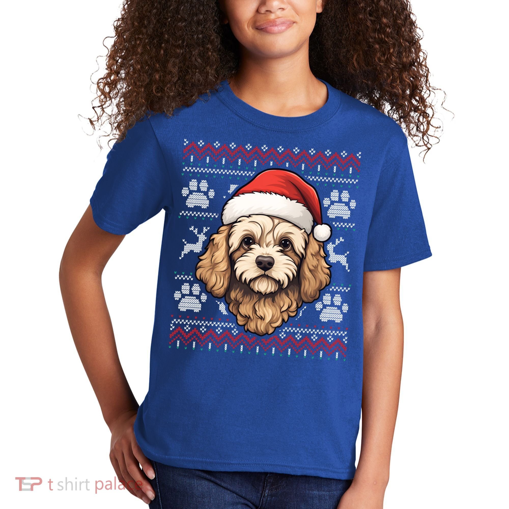 Cavapoo Santa Hat Christmas Funny Dog Mom Dad Great Gift Kids T-Shirt