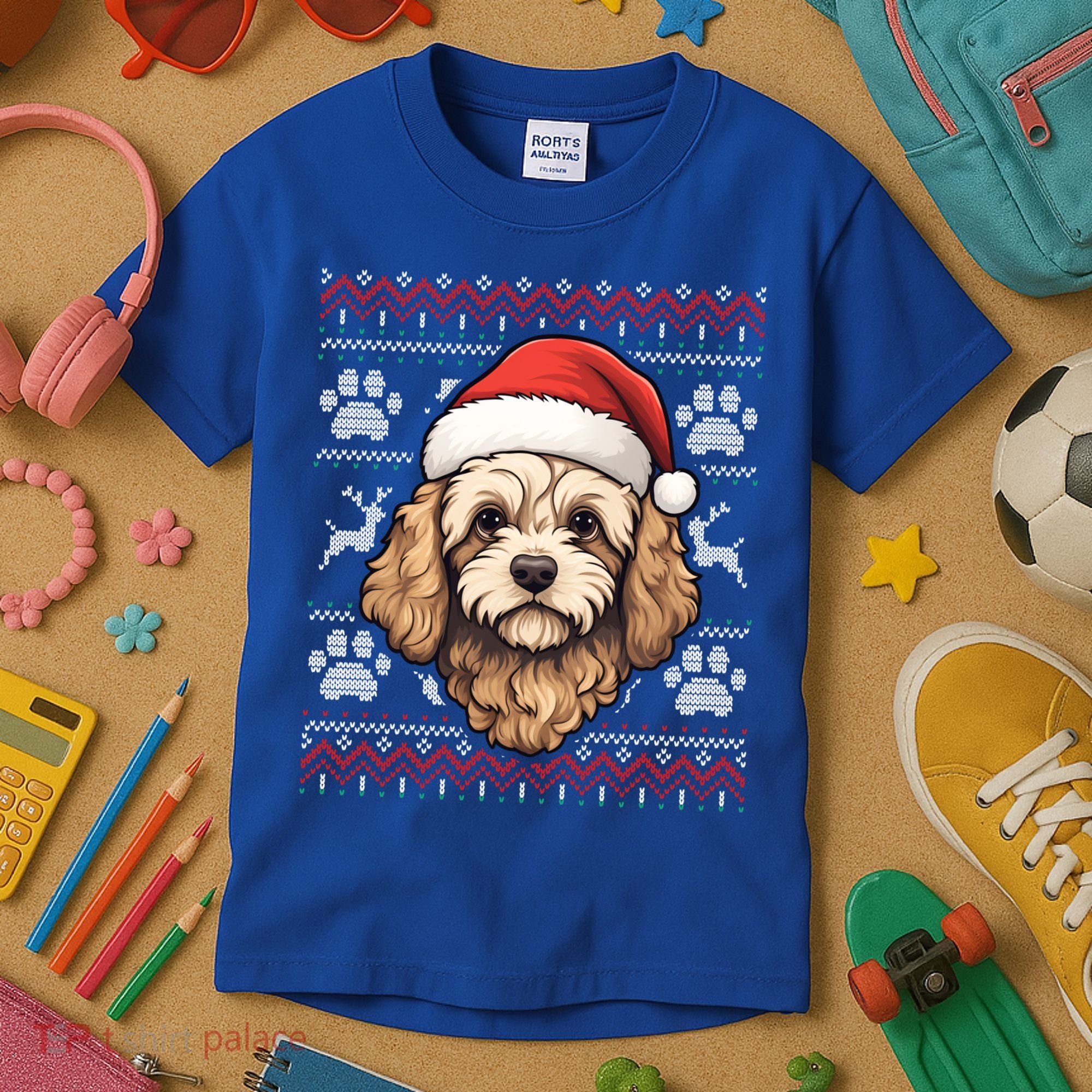 Cavapoo Santa Hat Christmas Funny Dog Mom Dad Great Gift Kids T-Shirt
