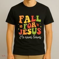 Christian Sayings Halloween Fall For Jesus Religious T-Shirt thumb 3