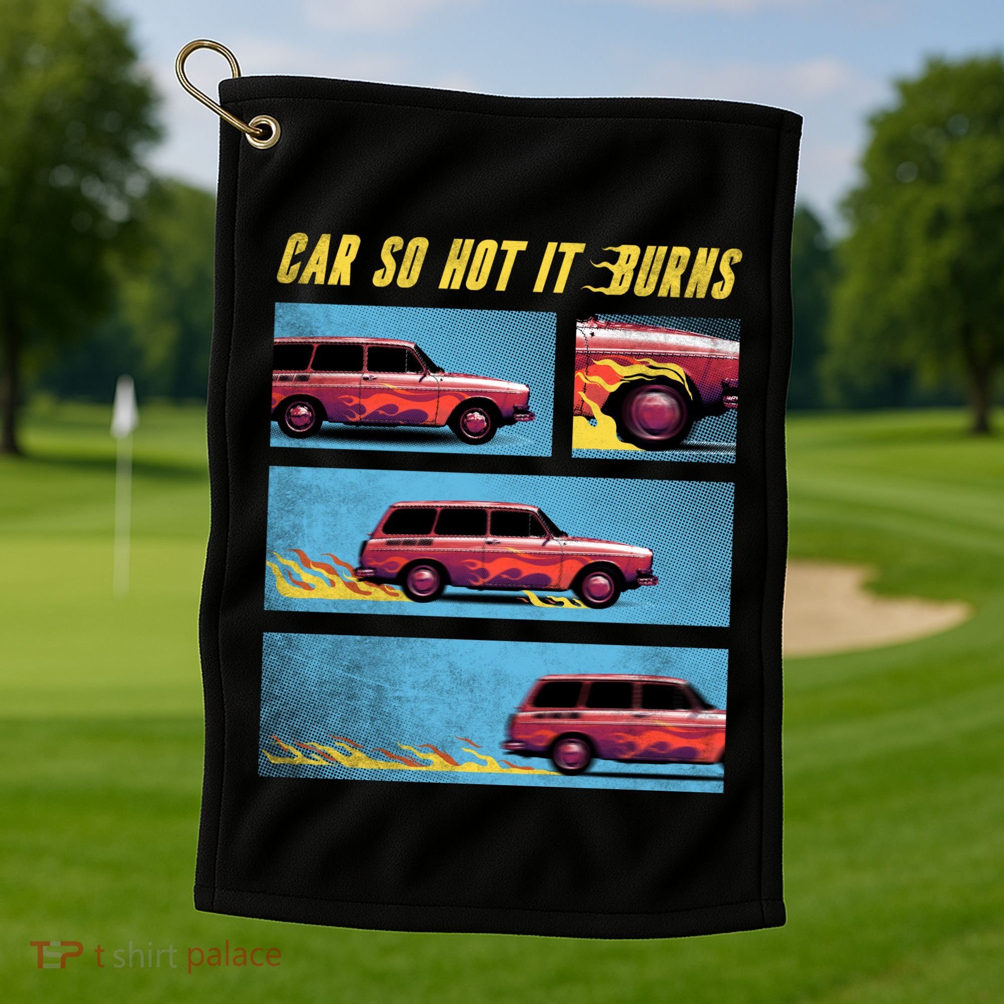 Car So Hot It Burns Comic Golf Towel