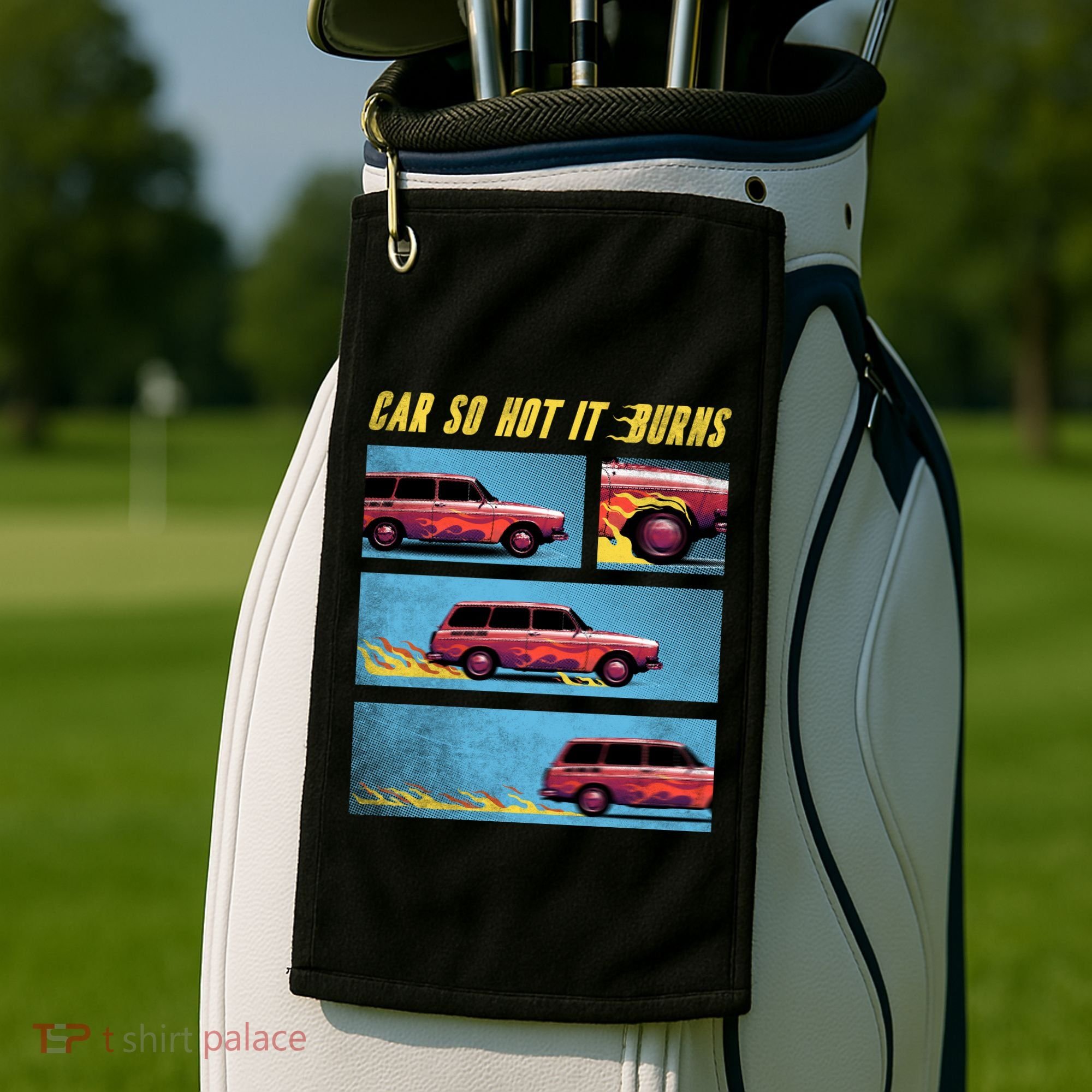 Car So Hot It Burns Comic Golf Towel
