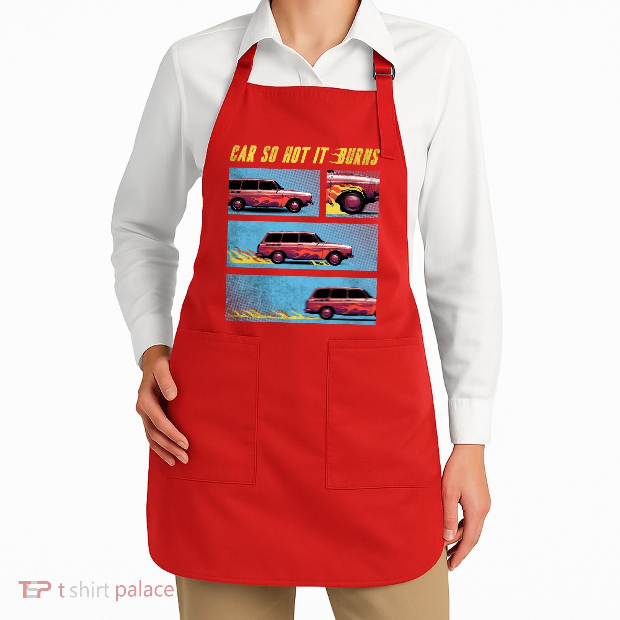 Car So Hot It Burns Comic Apron
