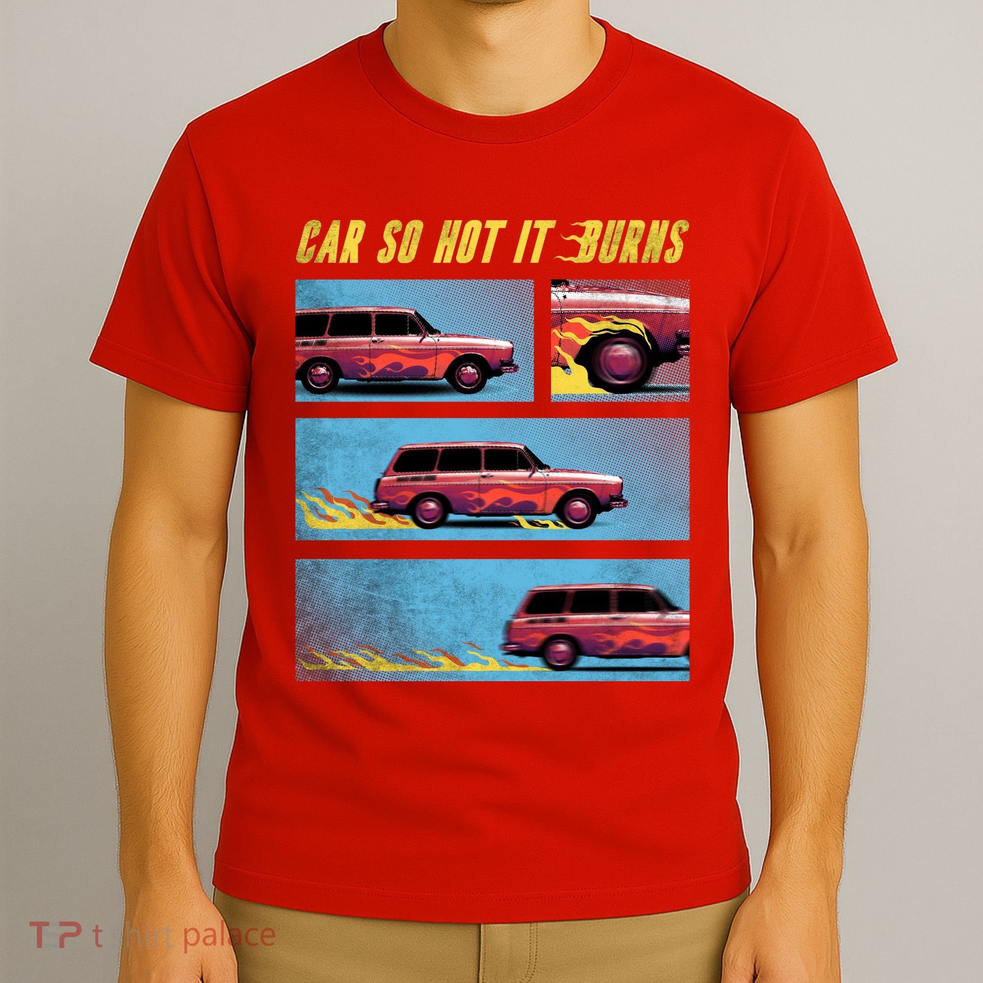 Car So Hot It Burns Comic T-Shirt