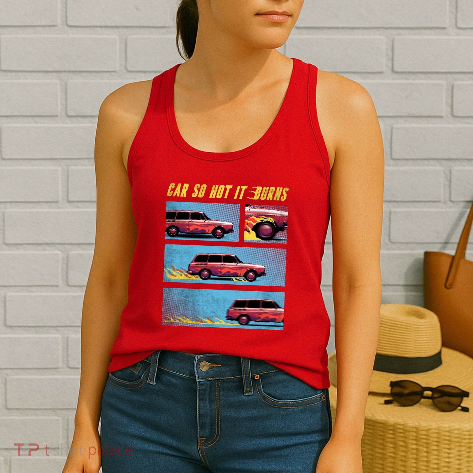 Car So Hot It Burns Comic Women's Tank Top