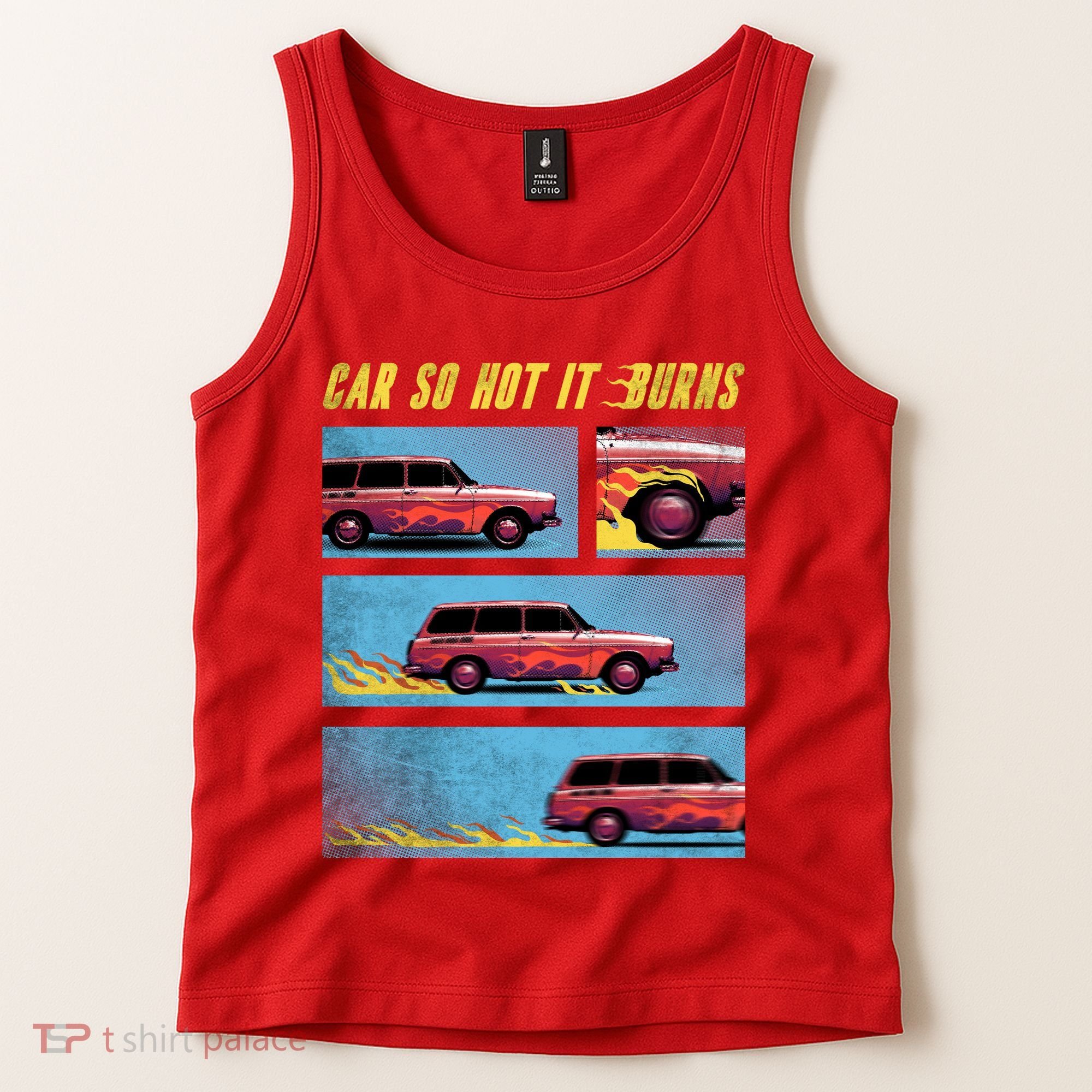 Car So Hot It Burns Comic Tank Top