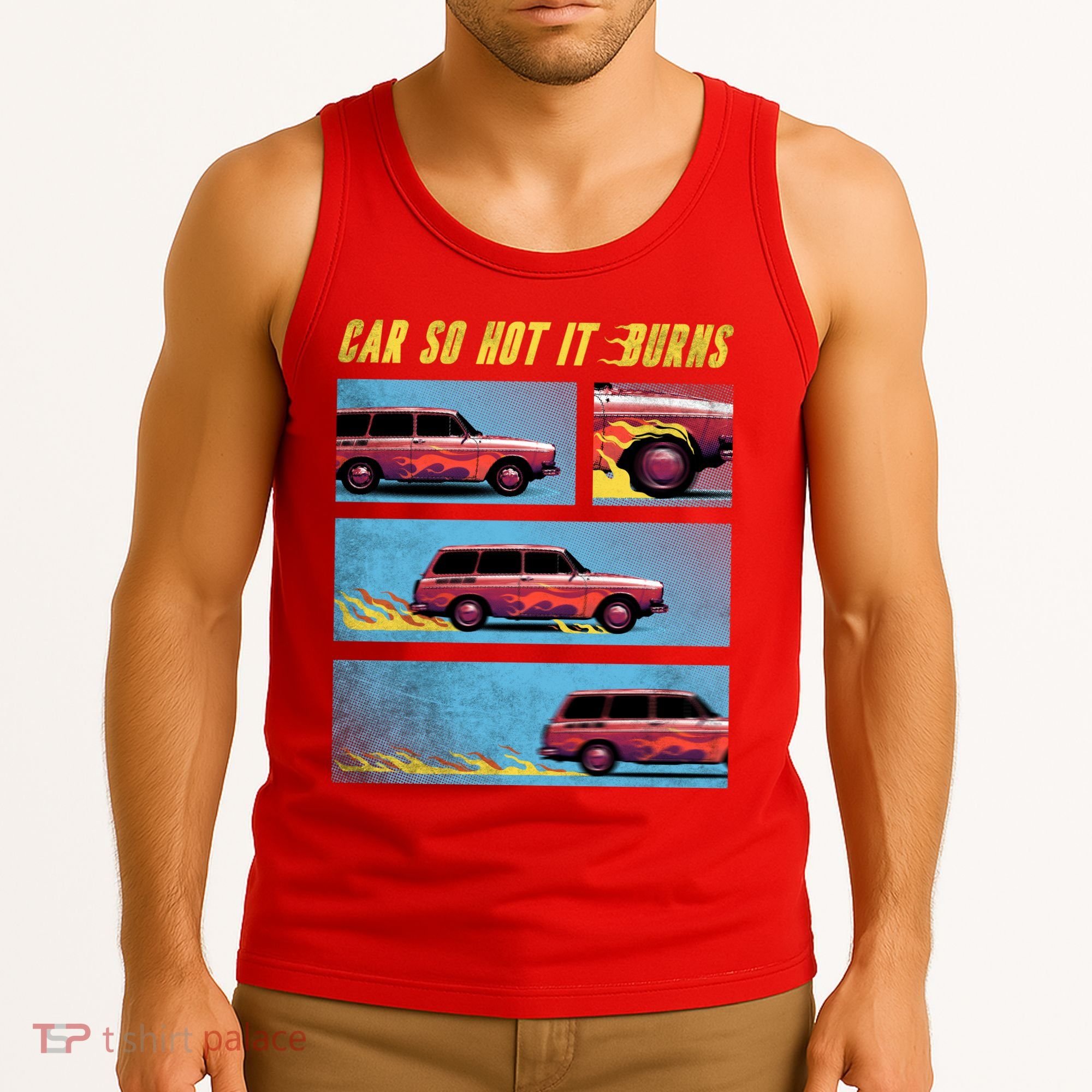 Car So Hot It Burns Comic Tank Top