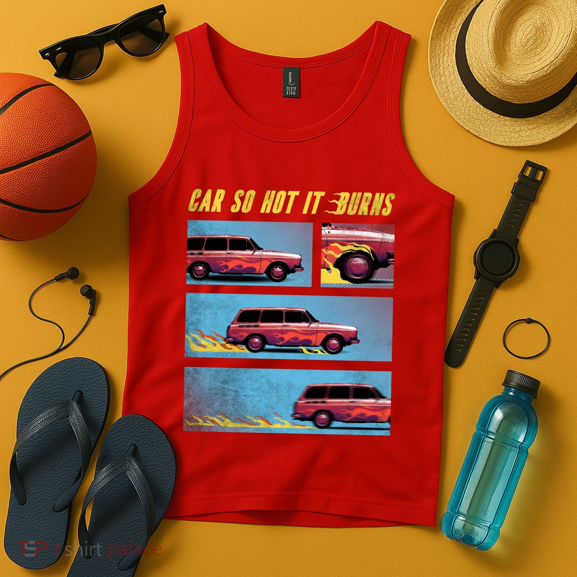 Car So Hot It Burns Comic Tank Top
