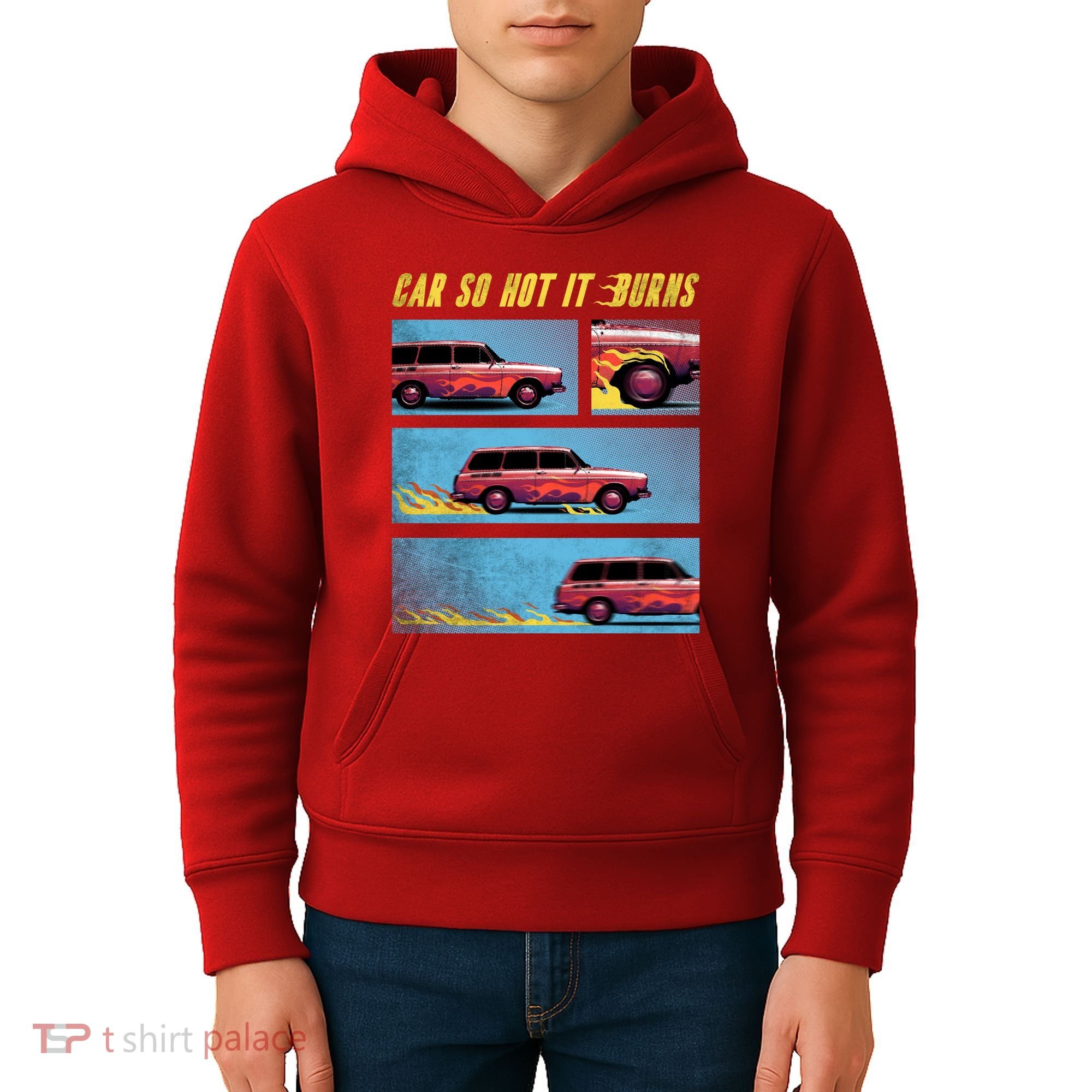 Car So Hot It Burns Comic Kids Hoodie
