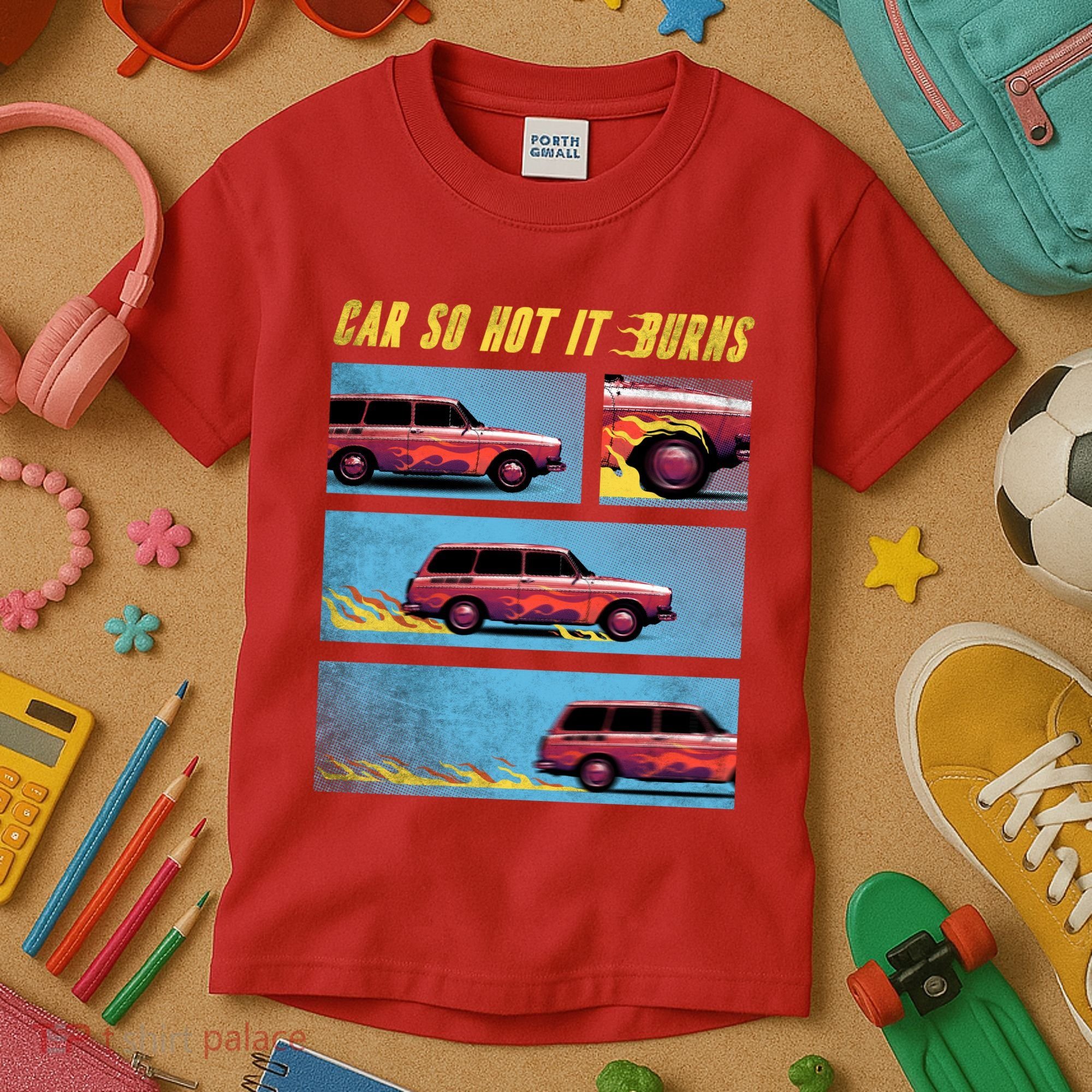 Car So Hot It Burns Comic Kids T-Shirt