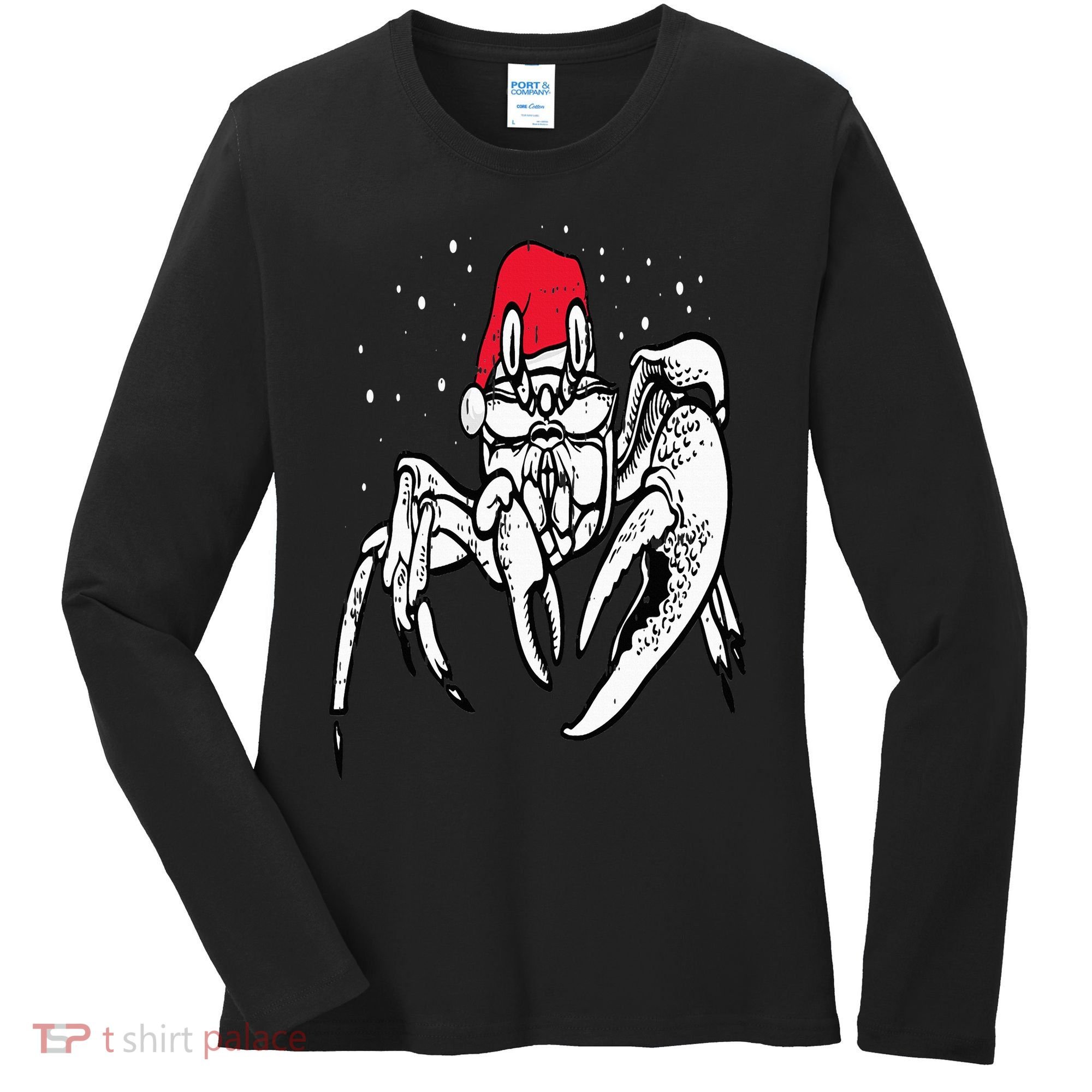 Crab Santa Hat Christmas Pajama XMas Holiday Animal Women's Long Sleeve Shirt