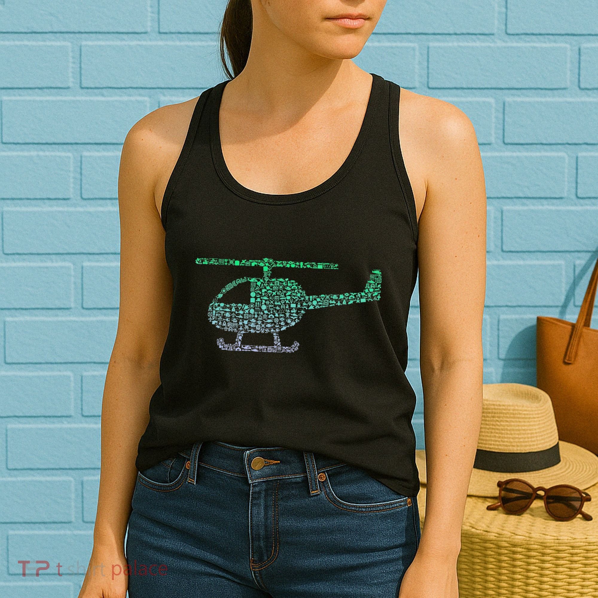 Chopper Silhouette Helicopter Pilot Helicopter Women's Tank Top