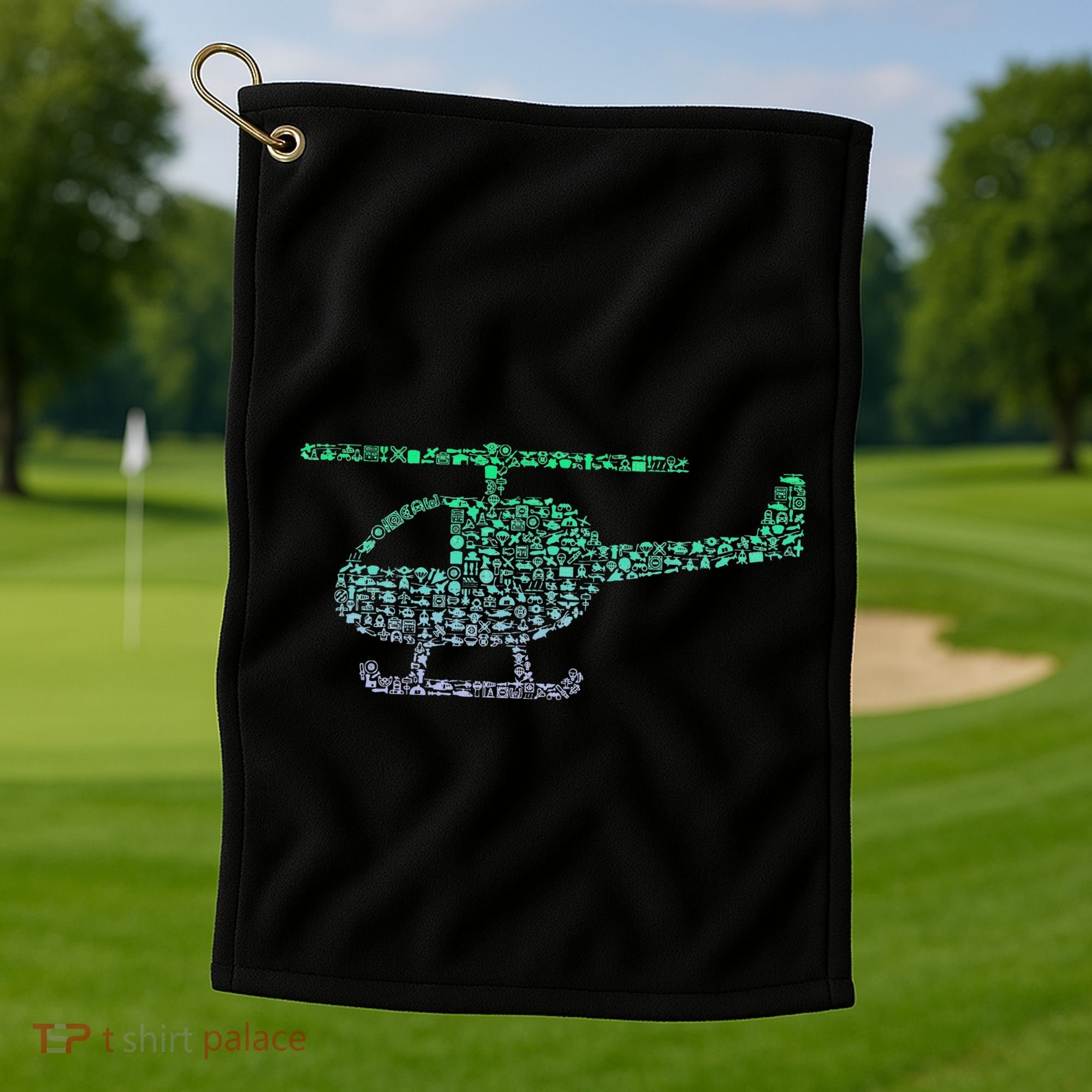 Chopper Silhouette Helicopter Pilot Helicopter Golf Towel