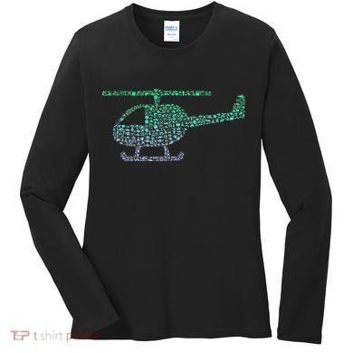 Chopper Silhouette Helicopter Pilot Helicopter Women's Long Sleeve Shirt
