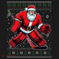 Christmas Santa Hockey Goalie Ugly Christmas Sweater  Bucket Hat thumb 4