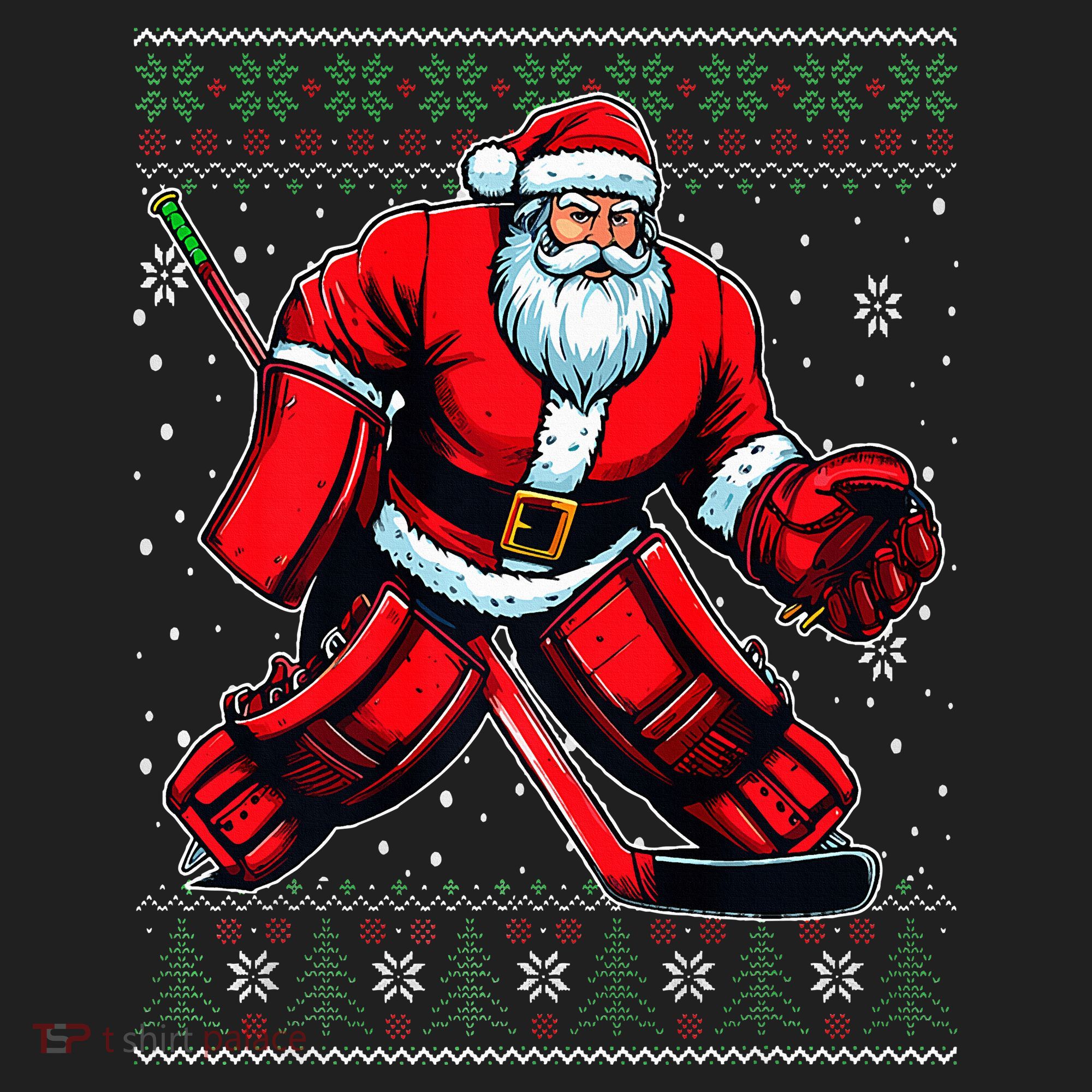 Christmas Santa Hockey Goalie Ugly Christmas Sweater  Hat