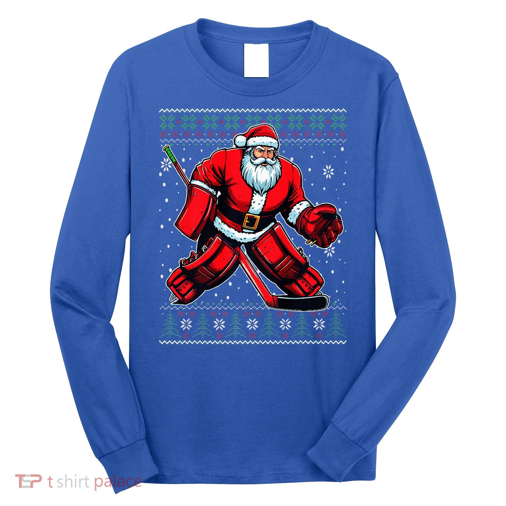 Christmas Santa Hockey Goalie Ugly Christmas Sweater  Long Sleeve Shirt