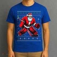 Christmas Santa Hockey Goalie Ugly Christmas Sweater  T-Shirt thumb 3