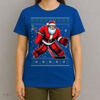 Christmas Santa Hockey Goalie Ugly Christmas Sweater  T-Shirt thumb 4