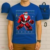 Christmas Santa Hockey Goalie Ugly Christmas Sweater  T-Shirt thumb 6
