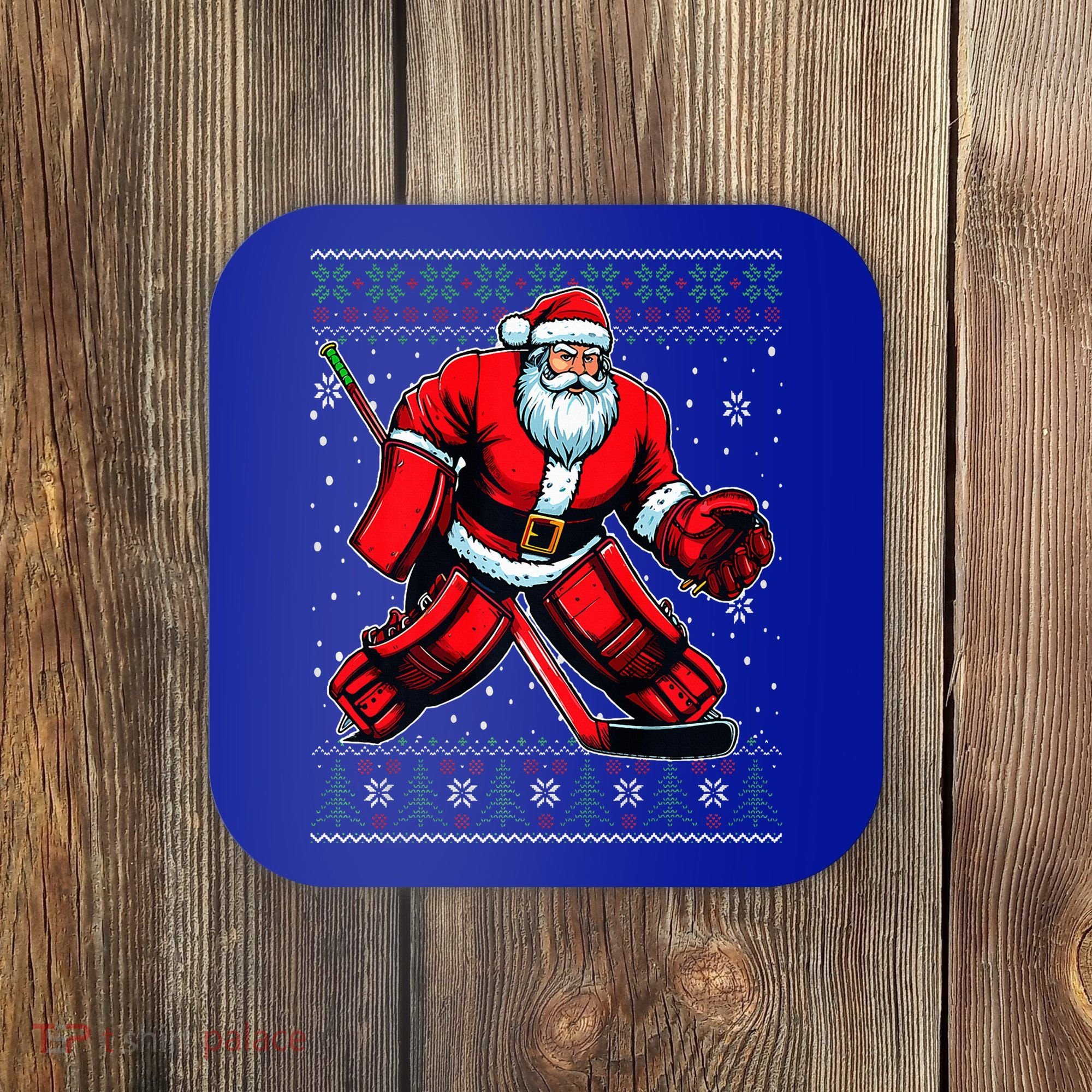 Christmas Santa Hockey Goalie Ugly Christmas Sweater  Coaster