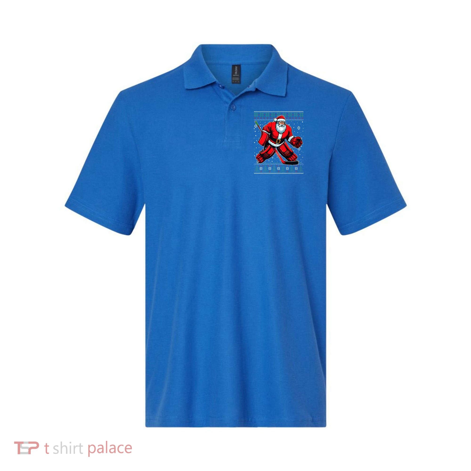 Christmas Santa Hockey Goalie Ugly Christmas Sweater  Polo