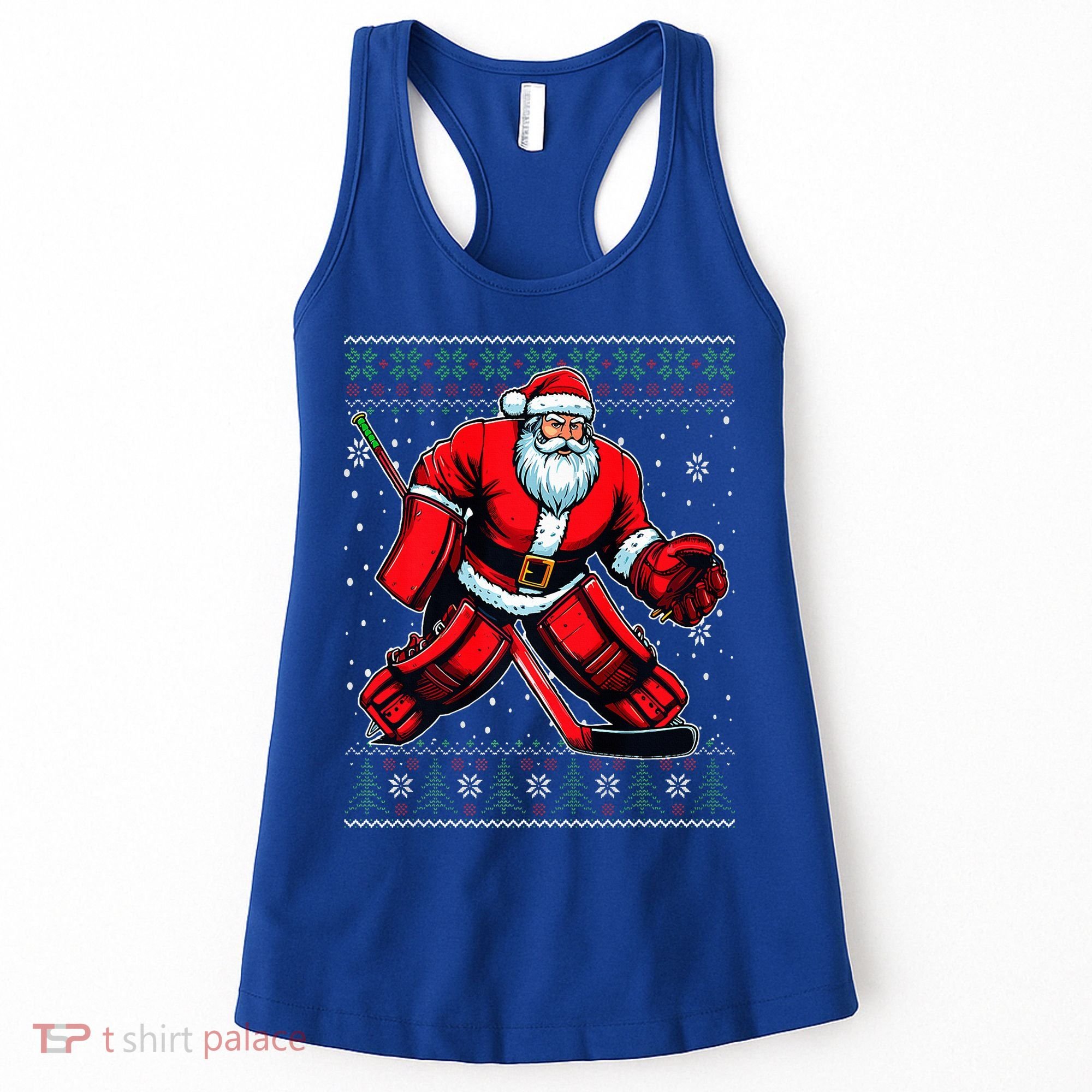 Christmas Santa Hockey Goalie Ugly Christmas Sweater  Women's Tank Top