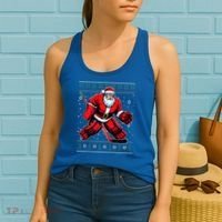 Christmas Santa Hockey Goalie Ugly Christmas Sweater  Women's Tank Top thumb 2