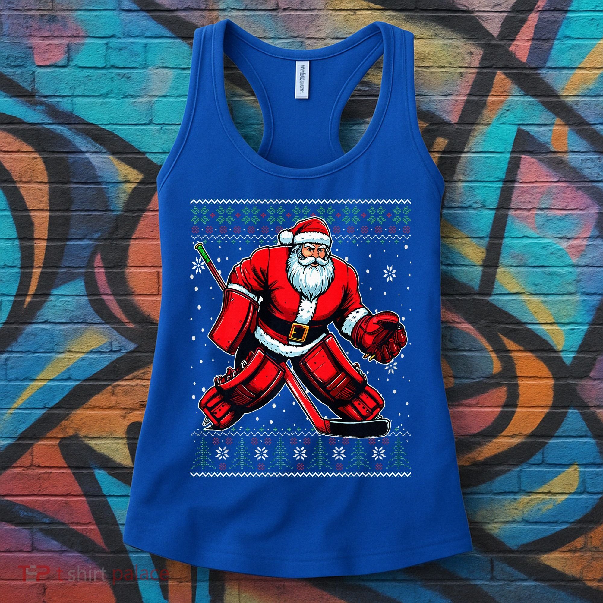 Christmas Santa Hockey Goalie Ugly Christmas Sweater  Women's Tank Top