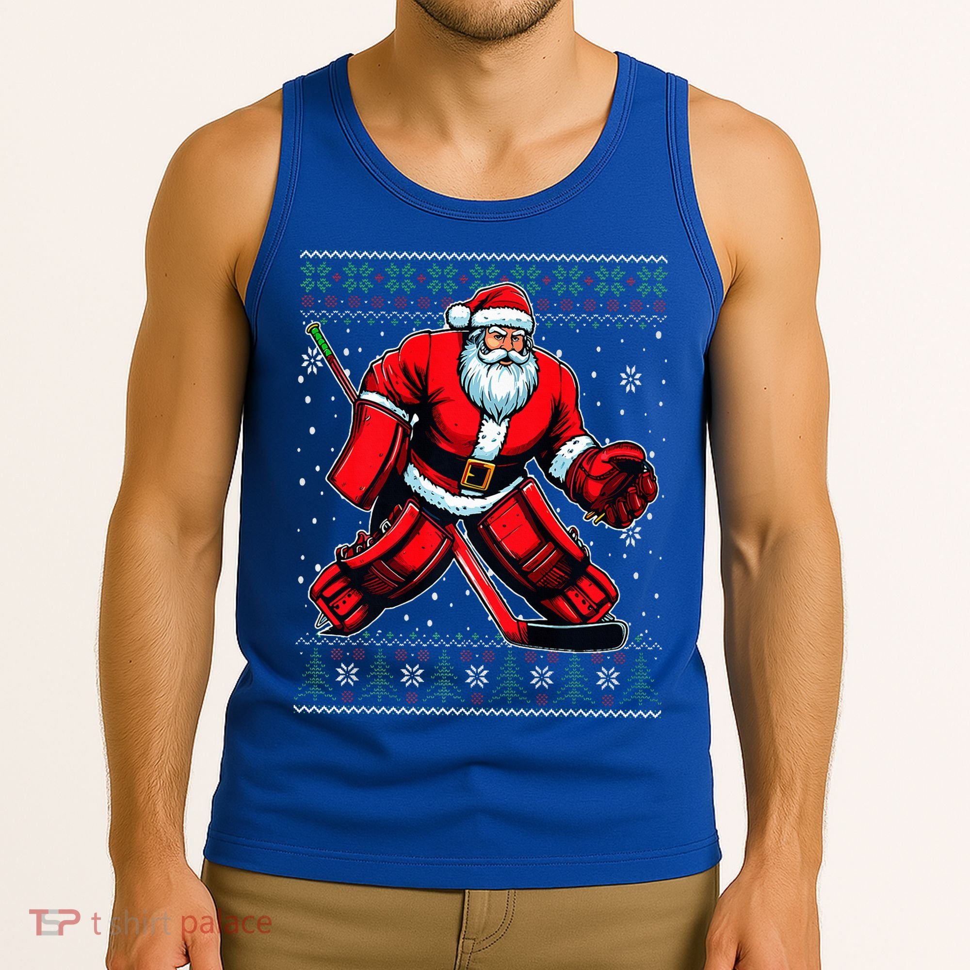 Christmas Santa Hockey Goalie Ugly Christmas Sweater  Tank Top