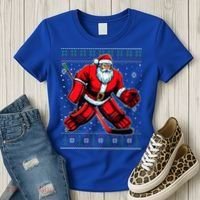 Christmas Santa Hockey Goalie Ugly Christmas Sweater  Women's T-Shirt thumb 3