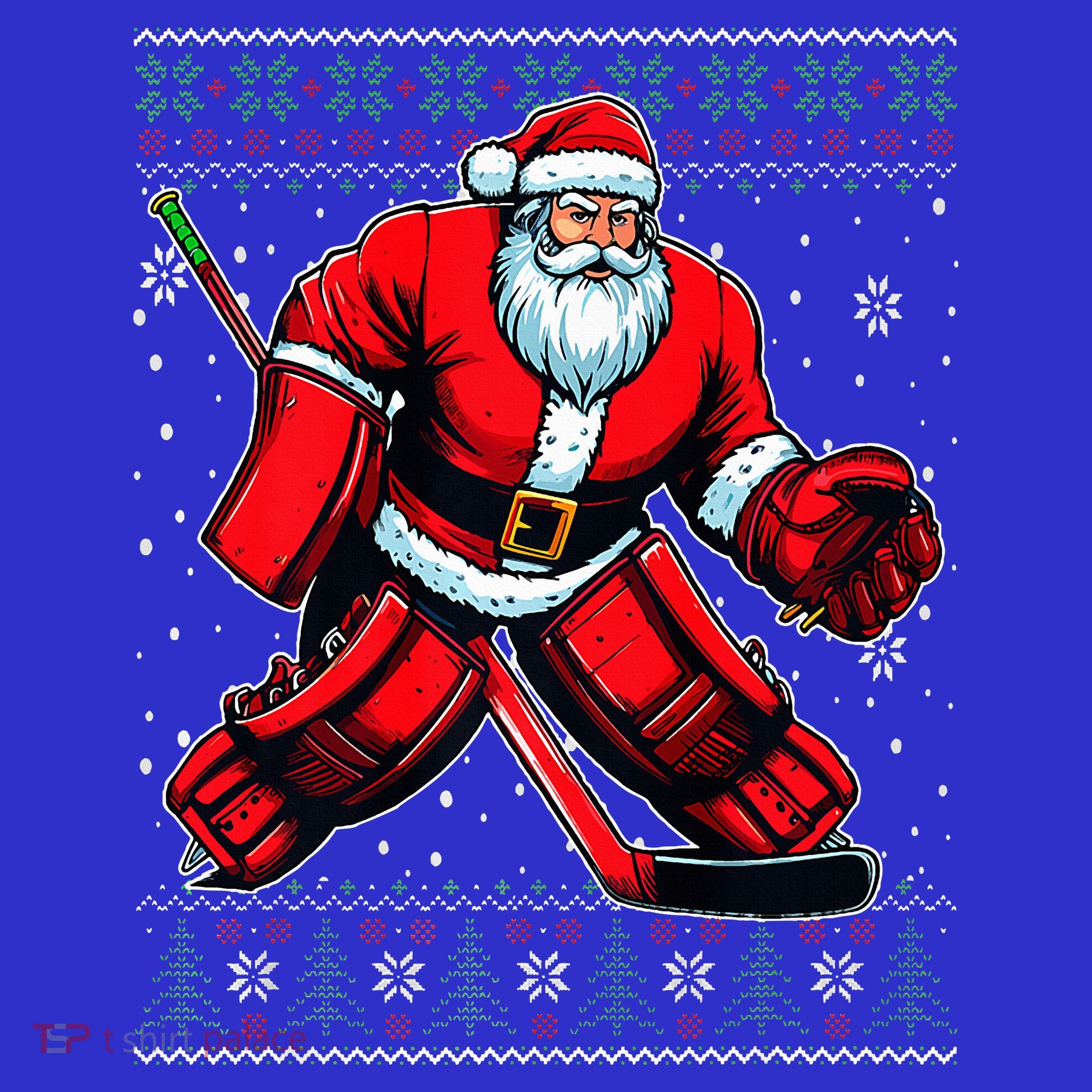 Christmas Santa Hockey Goalie Ugly Christmas Sweater  Women's T-Shirt