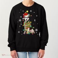 Cute Siberian Husky Dog Santa Christmas Tree Lights Xmas Gift Women's Sweatshirt thumb 0
