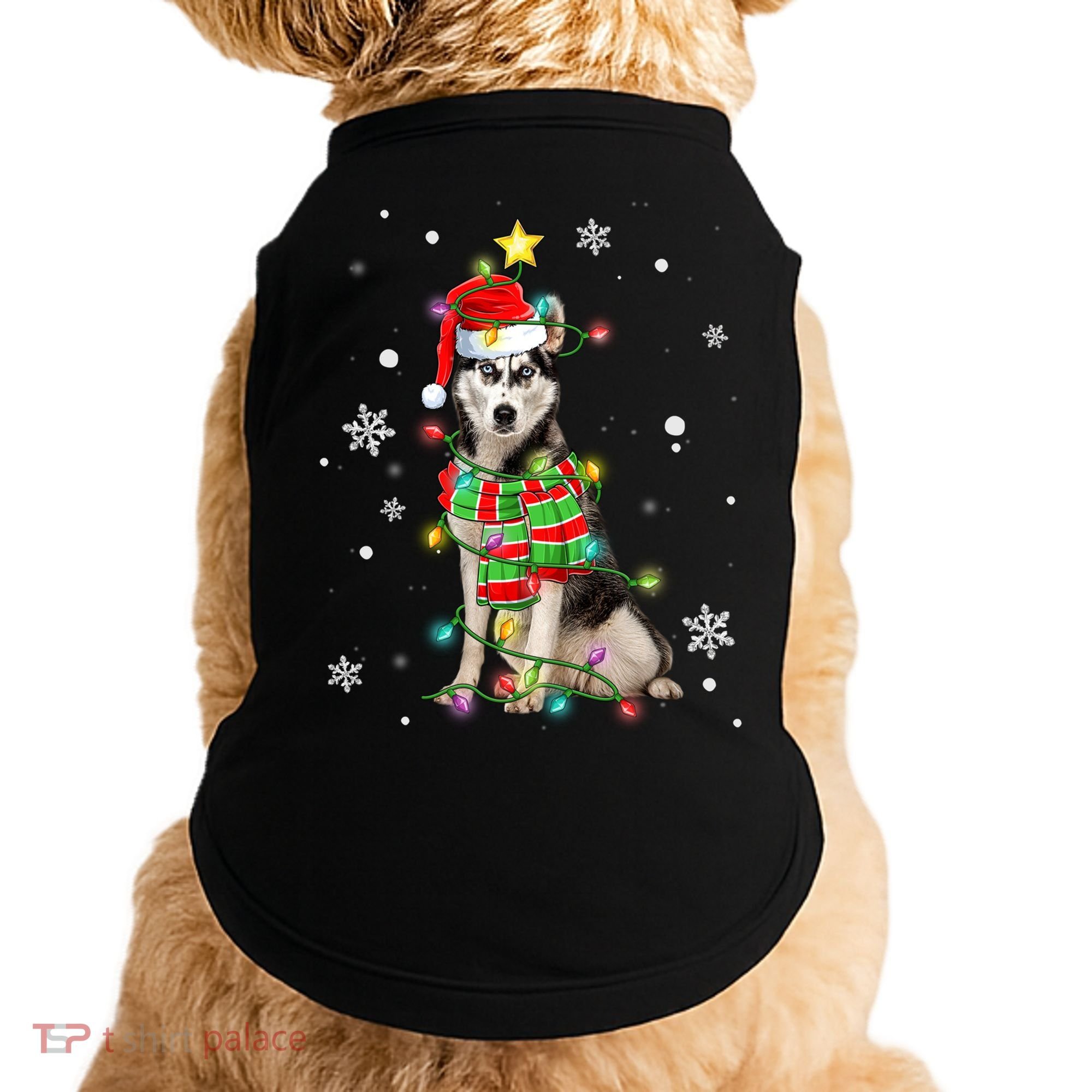Cute Siberian Husky Dog Santa Christmas Tree Lights Xmas Gift Doggie Tank