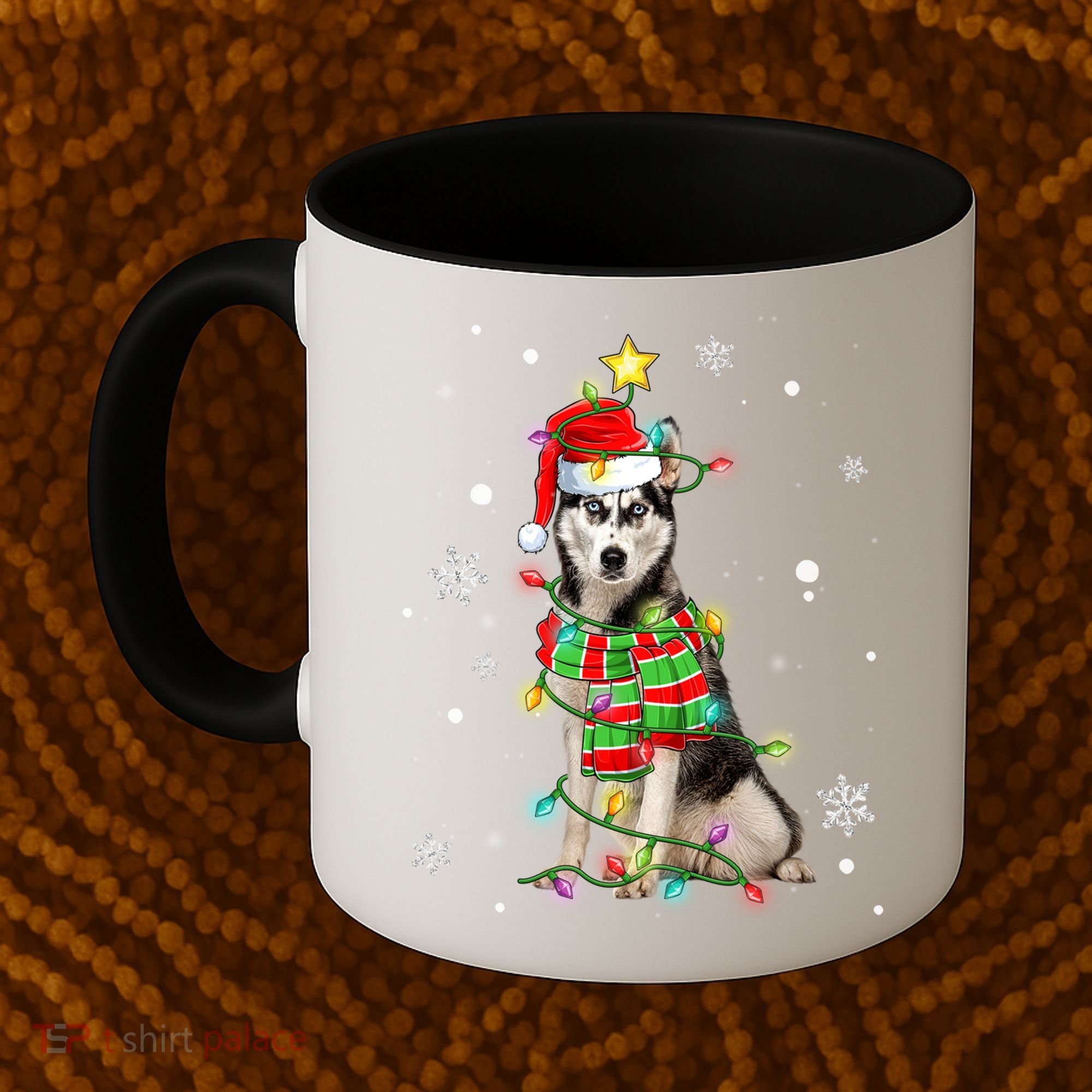 Cute Siberian Husky Dog Santa Christmas Tree Lights Xmas Gift Coffee Mug
