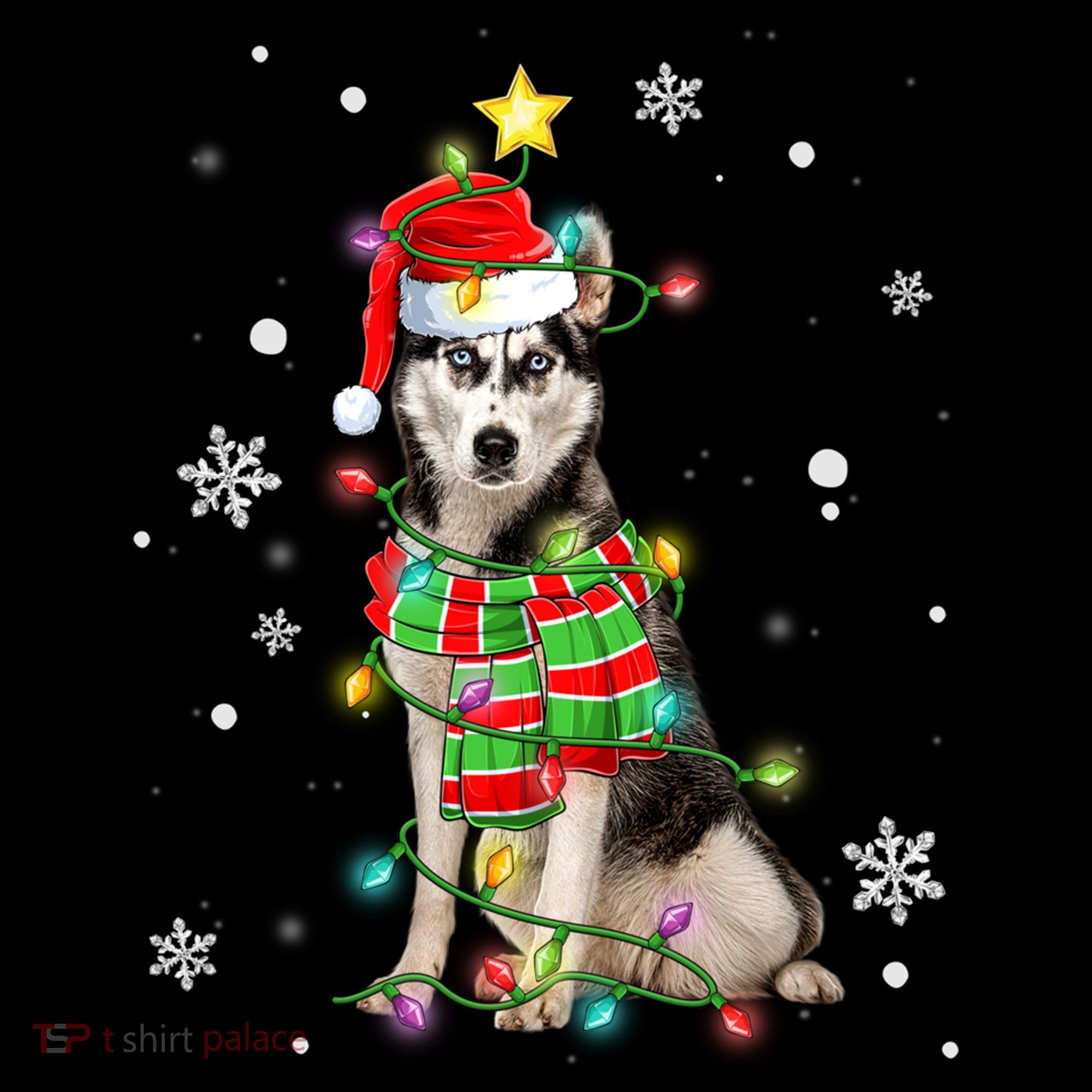 Cute Siberian Husky Dog Santa Christmas Tree Lights Xmas Gift Coffee Mug
