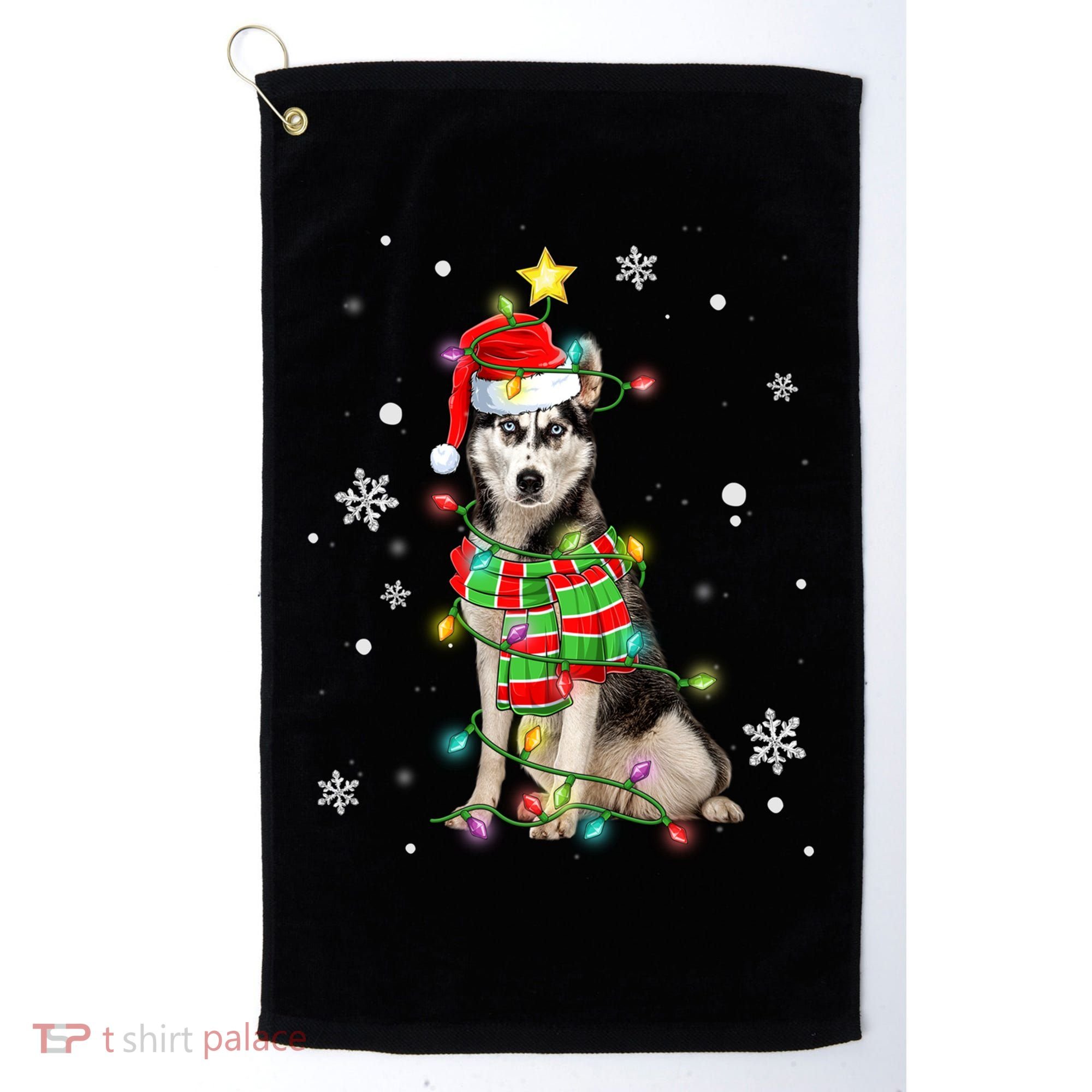 Cute Siberian Husky Dog Santa Christmas Tree Lights Xmas Gift Golf Towel